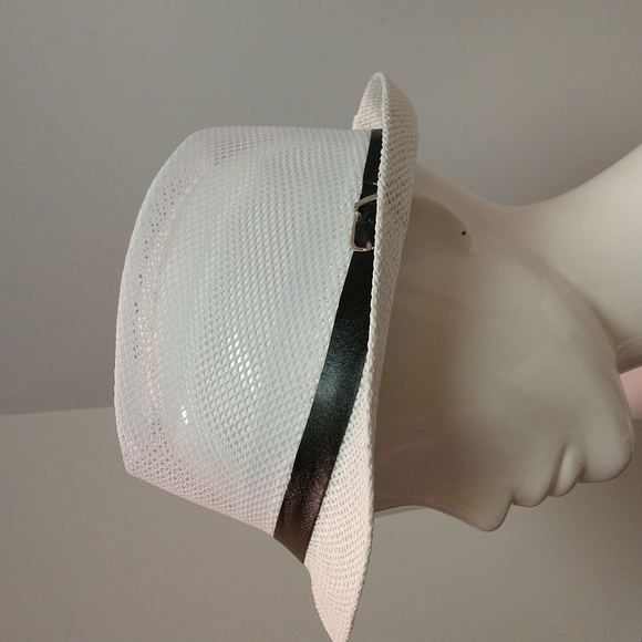 Unisex Mesh White Fedora Hat With Faux Leather Strap Buckle Boho Streetwear - Picture 12 of 14
